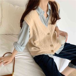 solid loose sweater spring autumn Women's v neck joker knitted vest womens vests winter outerwear plus size 210417