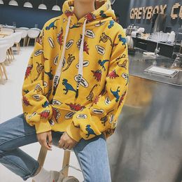 Winter Korean Preppy Style Dinosaur Cartoon Print Cute Large Vintage ins Loose Pullovers Ulzzang Hooded sweatershirt 210608