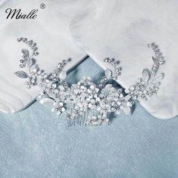 Miallo Fashion Leaf Flower Hair Comb Clips for Women Rhinestone Bridal Wedding Hair Accessories Jewelry Bride Headpiece Gifts X0625