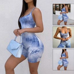 Women Sexy Summer Bodysuit Stretch Romper Tie Dye Top Slim Fit Casual Plain Jumpsuit Shorts Sling Fitness Tracksuits set