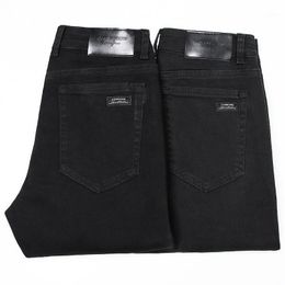 Men's Jeans Classic Style Mens Slim Advanced Stretch Business Fashion Pure Black Grey Denim Trousers Male Tight Pants