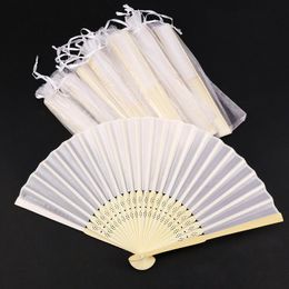 50PCS Custom Printed Wedding Fan with White Colour Event Party Supplies Portable Folding Fans in Organza Bag