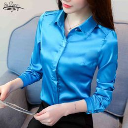 Spring Silk Shirt Women Blouse Solid Long Sleeve Ol Loose Chiffon Tops Blusas Mujer De Moda 7988 50 210508