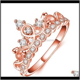 Band Jewelryzircon Crystal Diamond Crown Women Ring Finger Bridal Rings Wedding Jewellery Rose Gold Plated 1689 Drop Delivery 2021 Jh9Fz