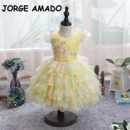 Summer Children Girls Dress Sleeveless Solid Color Tutu Princess Piano Performance Kid Clothes E896 210610