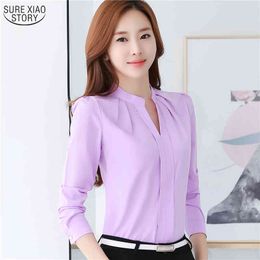 Arrival Summer Autumn Plus Size Blusas Women Chiffon Shirt Elegant Solid V-neck Slim Casual Blouses 881B 37 210521