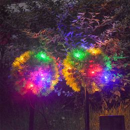 LED Lawn Lamp Pine Needle Ball Lights Green Landscape 2 in 1 with Solar Panel Waterproof Outdoor Garden Decoration Christmas