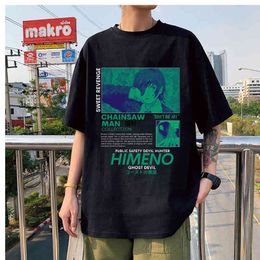 Harajuku Manga T-shirts Chainsaw Man Himeno Tshirt Anime Couple Graphic Tee Shirt Oversize Women/Men Oversized Breathable Tops G1222