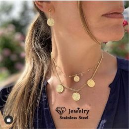 Chains Vintage Necklace Women Accessories Double Layer Human Head Coin Shape Pendant Gold Colour Choker Jewellery Charms Party YH540