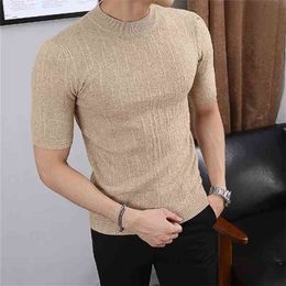 Spring And Summer European American Style Men's Fashion Leisure Slim Cotton Knitted Sweater Clothing 210813