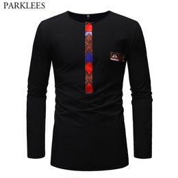 Dashiki Patchwork Black T Shirt Men Brand Slim Fit Long Sleeve T-shirt Male Hip Hop Hipster Casual Tops Tees Camisetas 210522