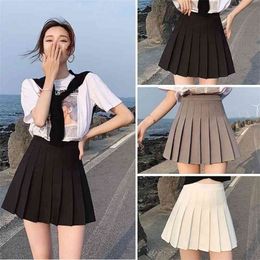 Sexy women short skirt cute female pleated spring and autumn high waist solid color mini summer 210621