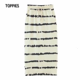 Toppies High Waist Straight Skirts Tie Dye Drawstring Waist Long Skirts Fashion Streetwear 210412