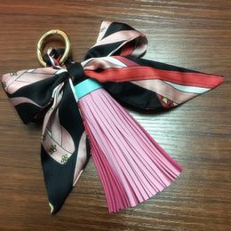 Ribbon Bow Women Keychains Scarf Bowknot PU Leather Tassel Car Key Chain Ring Holder Fashion Pendant Jewellery Keyring Charms Bag Ac237n