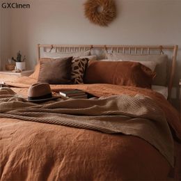 Natural LINEN Bedding Set Solid Linens Soft clothes Queen King Duvet Cover Organic Flax Sheet Sets, All Separately 210615