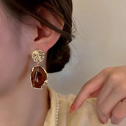 2021 New Korea Grey Brown Acrylic Geometric Drop Dangle Earrings for Women Girls Party Retro Metal Earring Travel Jewellery Gifts