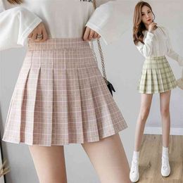 Korean Style Harajuku Women Fashion Mini Pleated Skirts Casual Loose Plaid A-Line High Waist kawaii skirt 210708