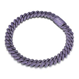 High Quality 20mm Black Gold Plated Full Bling Purple CZ Miami Cuban Chain Necklace Bracelet Fashion Rock Jewellery