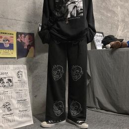 Women's Pants & Capris Women Gothic Skull Print Jogging Sweatpants Punk Streetwear Emo Balck Joggers Wide Leg Trousers For Female Dark Acade