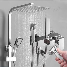 Black/Chrome Brass Rain Shower Faucet Set,Bathroom Faucet Set,Bidet Faucet Rotatble Spout Faucet,Hot Cold Mixer Crane