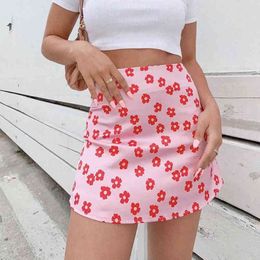 Floral Printed Short Mini Skirts Women Summer High Waist A-line Skirt Girls Streetwear Slim short Bottoms 210524