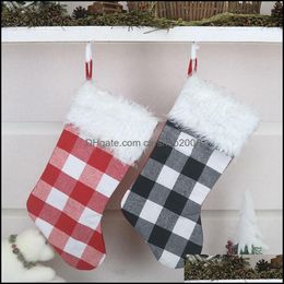 Christmas Decorations Festive & Party Supplies Home Garden Buffalo Plaid Stocking Faux Fur Cuff Fireplace Hanging Gifts Bag Family Holiday X