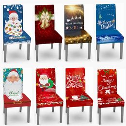 Christmas Chair Covers Santa Printed Elastic Stretch Dining Room Slipcover Kitchen Seat Cover Spandex Home Decor chair 211116