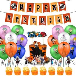 Birthday Party Decorations Latex Balloons Birthday Banner Cake Toppers Set Anime Party Supplies for Kids and Boys 210610