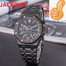 Crime Premium Mens Full Functional Wristwatch 42mm Quartz Movement Male Time Clock Watch Fulll Stainless Steel Band Belt Sapphire Glass Classic Model Wristwatch