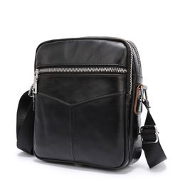 Men's Black Soft Leather Bag Portable Rectangular Multifunctional Crossbody Bags Fashion Casual Shoulder Bag zipper pocket 21*19*8cm