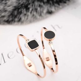 Yun Ruo New Arrival Round & Square Bangle Rose Gold Color Women Birthday Gift Titanium Steel Jewelry Never Fade Q0717