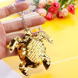 Creativity Bling Sequin Keychain Pendant Crafts Colorful Shiny Tortoise Car Key Chain Ring Ladies Bag Pendants Jewelry Accessories RRD7033