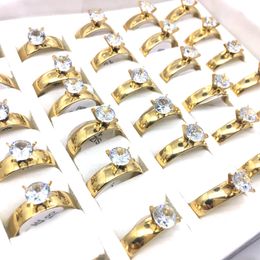 Wholesale 36PCs/LOT Women's Ring Silver Gold Stainless Steel Zircon Stone Fashion Jewelry Rings Wedding engagement Party Gifts