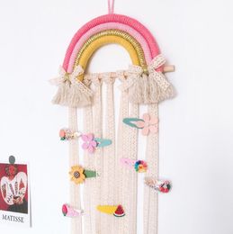 Children Hairpins Hair Accessories Storage Belt Hanging Decorative Woven Rainbow INS Nordic Style Wall Hang Finishing Belts Rack HHC7119