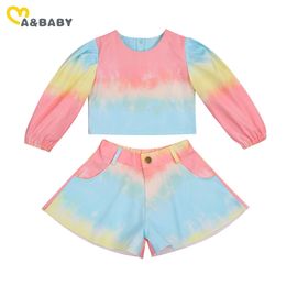 1-6Y Spring Autumn Toddler Kid Girls Clothes Set Tie Dye Long Sleeve Tops Shorts Outfit Child Clothing 210515