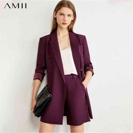 Minimalism Autumn Causal Women Set Solid Lapel Double Breasted Office Coat High Waist Loose Shorts Female Suit 12060012 210527