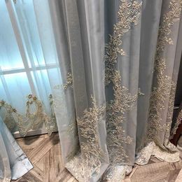 Luxury Embroidered Tulle Curtain for Bedroom Embossed Floral Romantic Sheer Delicate Rustic Window Treamnet Drapes m201C 210712