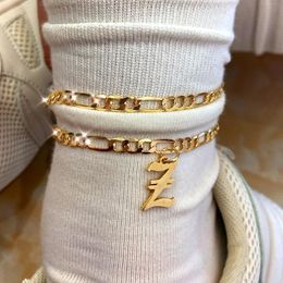 Anklets Flatfoosie S-Z Letter Initial Bracelet For Women Gold Color Alphabet Anklet Boho Summer Beach Barefoot Foot Jewelry Gift
