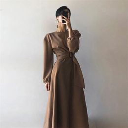 Women Elegant Dress Spring Autumn Slim With Blet A-line Vintage es Ladies Long Sleeve Office Robe Vestidos Mujer 210525