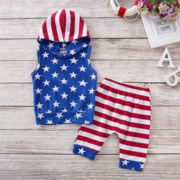 Kids Designer Clothes Boys Sets Summer Fashion Toddler Baby Boy Clothing Hoodie Set Star Print Shorts Independence Day Kid Wholesale 1873 Y2