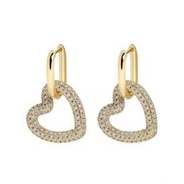 Charm Copper Hoop Earring for Women Fashion Geometric Crystal Heart Drop Earrings Hanging Jewellery Bridal Gift