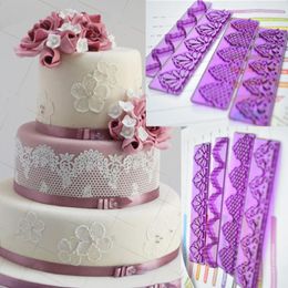 Cake Tools Sugar Flower Mould Cutting 4Pcs Fondant Gift Lace Cutter Sugarcraft Paste Plastic Decorating Tool