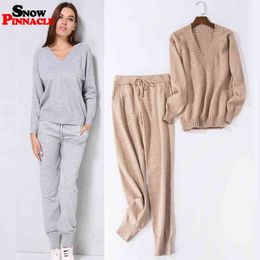 Women sweater suit and setsCasual Knitted Sweaters Pants 2PCS Track Suits Woman Casual Trousers+Jumper Tops Clothing Set 210524