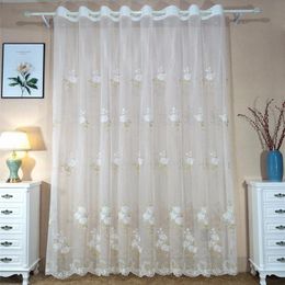 Curtain & Drapes Luxury Embroidered White Curtains Gold Leaves Delicate For Bedroom Sheer Lace Bottom