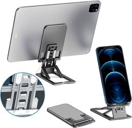 Phone and Tablet Stand Adjustable, Foldable, Pocket-Size Phone Holder Made of Sturdy Aluminium with Anti-Slip Design for Stable Placement Ideal (Gray)