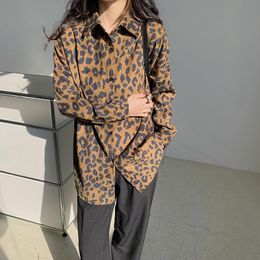 Arrival Corduroy Leopard Vintage All Match Shirts Animal Printed Women Loose Stylish Full Sleeves Blouses 210421
