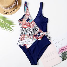 Leopard Printed Swimsuit Women Swimwear Female Deep V Backless Bather Bathing Suit Swim Girl Beach Wear Summer 210520