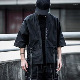 Hommes Smart Noir Nylon chinois style japonais kimono manches Outerwear Coat 