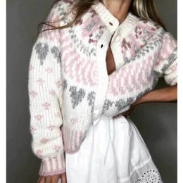 Inspired Women's Knitted Cardigan flowers hearts pattern cardigan women winter clothes women buttons long sleeve sweaters 210412