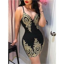 Women Dress Fashion Summer Bandage Bodycon Party Casual Club Mini Patchwork Bag Hip Big Open V-Neck Clothing 210522